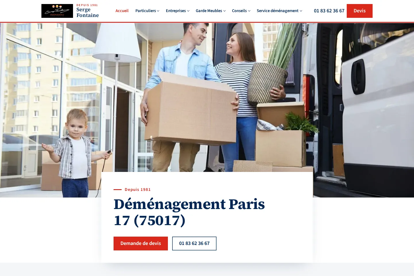 Page d’accueil du nouveau site Déménagement Serge Fontaine
